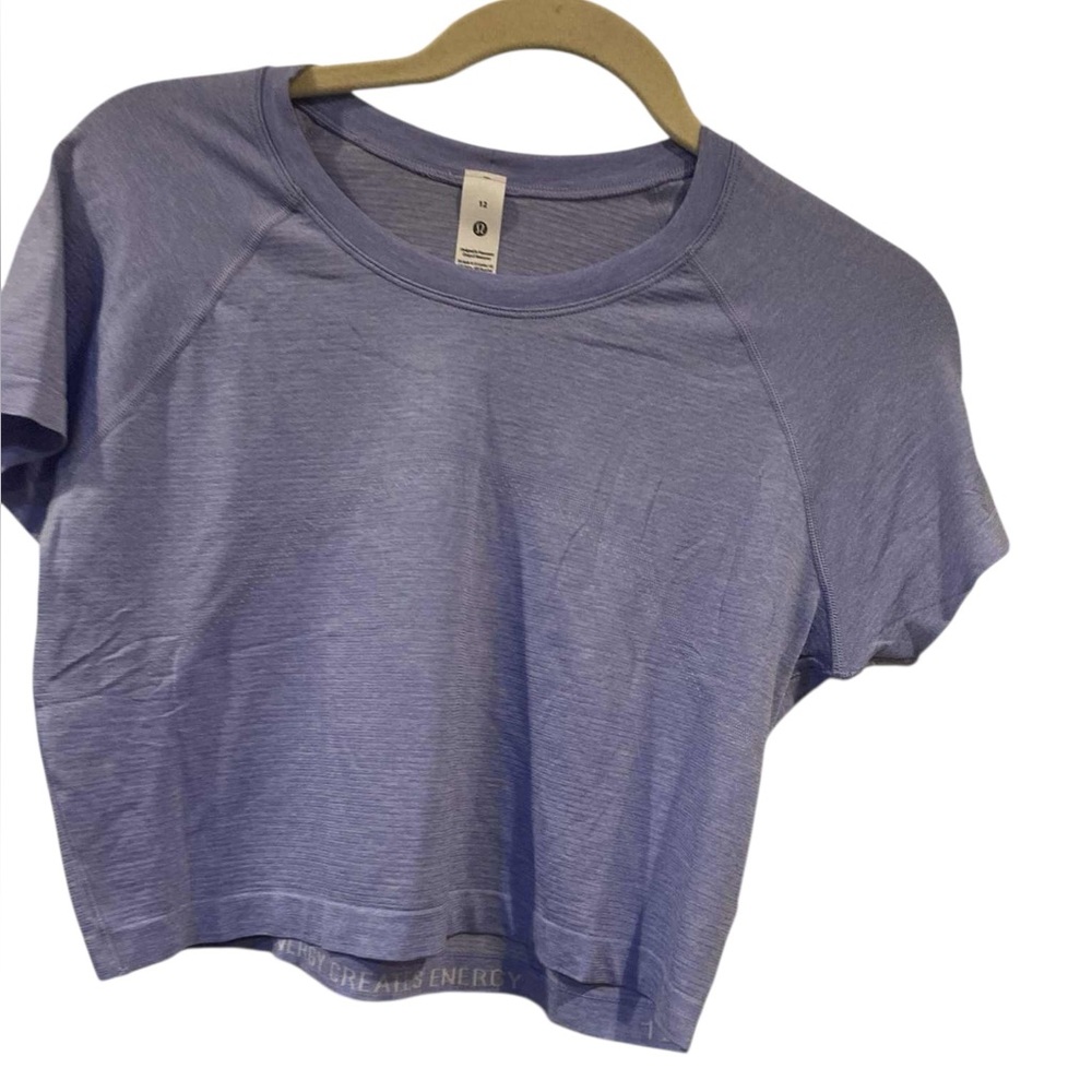 NWT Lululemon swiftly tech cropped short sleeve SERENE BLUE Size 12 - Picture 3 of 5